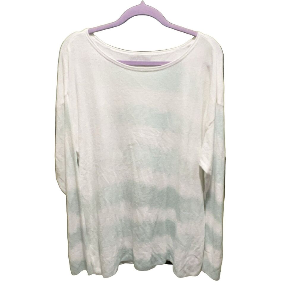 Barefoot Dreams CozyChic Ultra Lite Striped Long Sleeve Sweater 1X White Blue